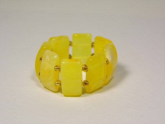 Baltic Amber Ring Size 9 Yellow Stone Women's Elastic Stretch  Natural A0203