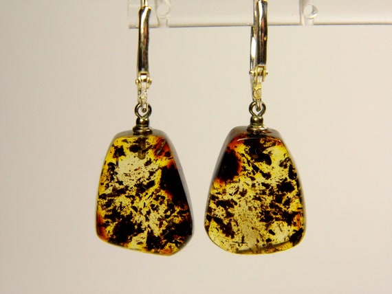 Baltic Amber Dingle Drop Earrings 3.7gr Green Transparent Natural Genuine 4752