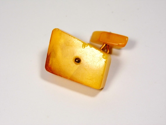 Vintage Baltic Amber Cufflink Butterscotch Egg yolk Yellow Brown Old Stone A0234