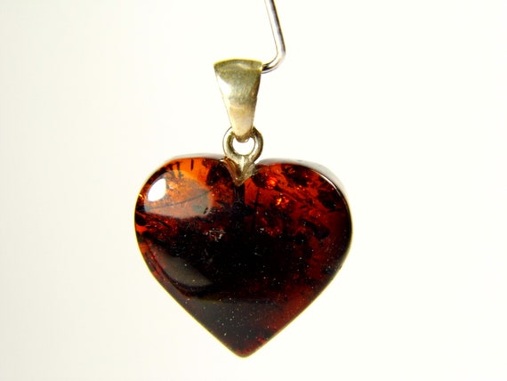 Baltic Amber Heart Pendant Charm 0.71x0.67" Brown Natural Stone Genuine 5316