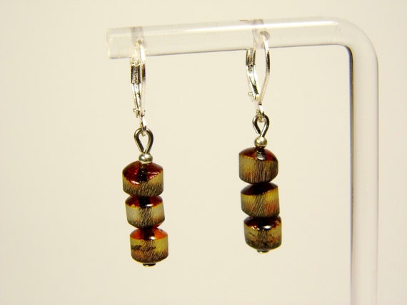 Baltic Amber Dangle Drop Earrings Unpolished Brown Green Natural Stone 5727