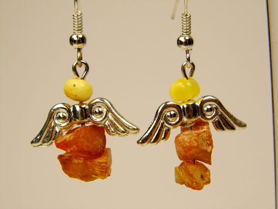 Baltic Amber Angel Dangle Drop Earrings Multicolor Natural Stone Genuine Gemstone A0280