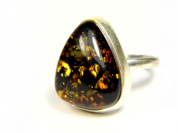 Natural Baltic Amber and Sterling Silver 925 women's ring sz 7.25 brown 3870