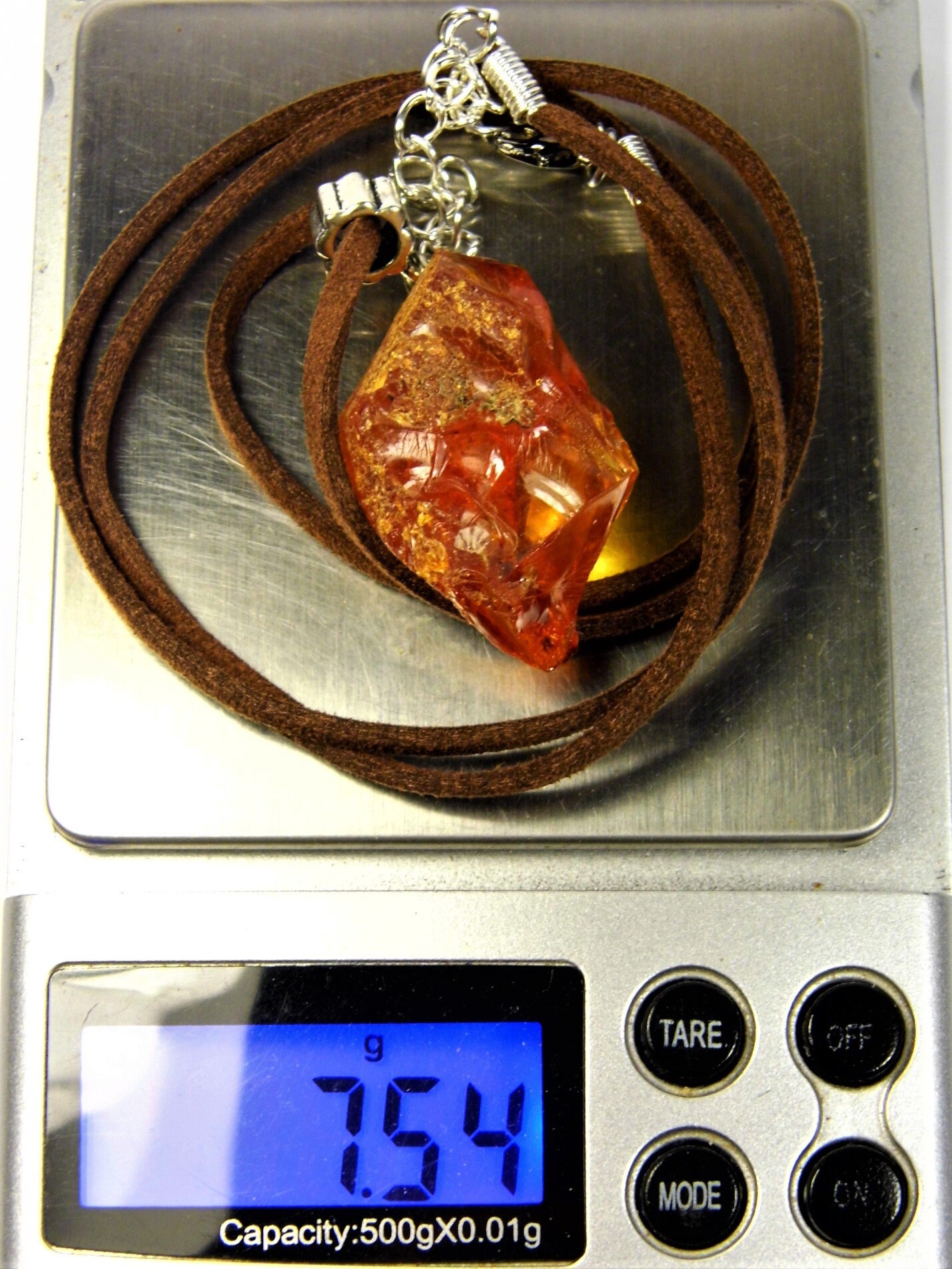 Raw Genuine Baltic Amber necklace pendant natural transparent stone 7.5