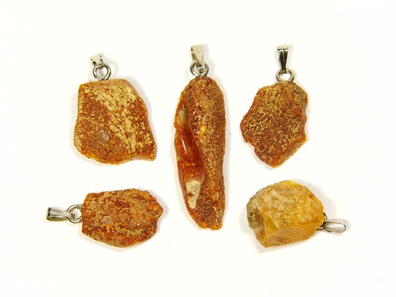 Lot of 5 Baltic Amber Pendants 5.8gr. Brown Women's Raw Natural Gemstone 4482