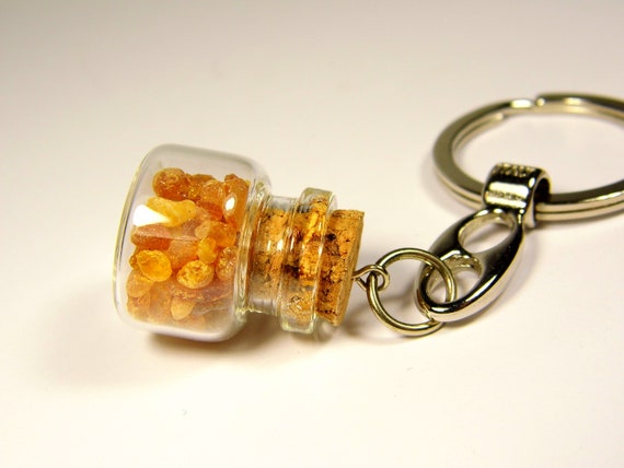 Baltic Amber Glass Bottle Keychain Keyring Pendant Natural Genuine Gemstone 4822