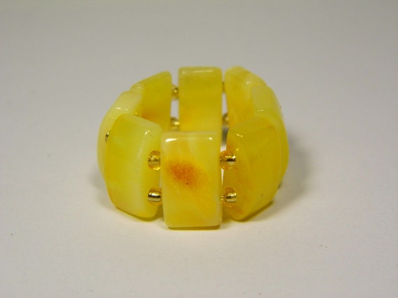 Baltic Amber Ring Size 9 Yellow Stone Women's Elastic Stretch  Natural A0206