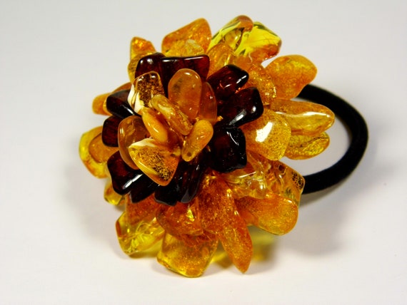 Baltic Amber Flower Hair Band Multicolor 2.1" Natural Genuine Gemstone 5019