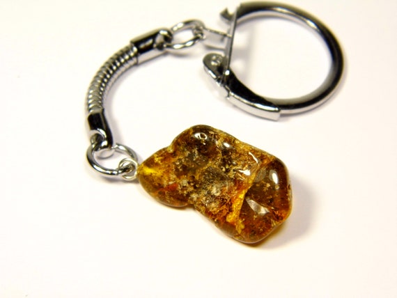 Baltic Amber Keychain Keyring Pendant Charm Souvenir Brown Green Natural 5179