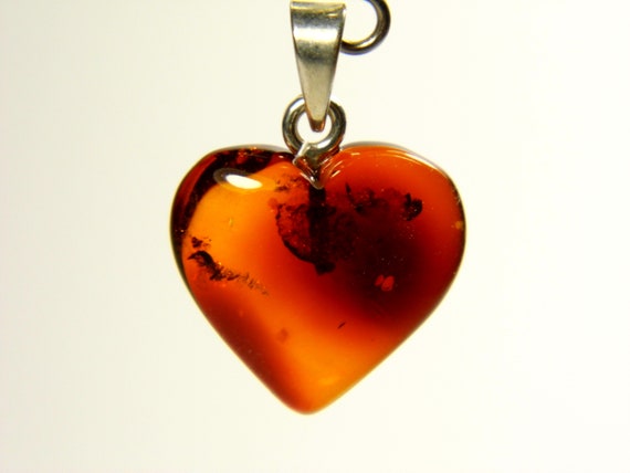 Baltic Amber Heart Pendant 0.67x0.63" Cognac Transparent Brown Natural 4777