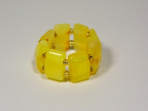 Baltic Amber Ring Size 6.5 Yellow Stone Women's Elastic Stretch  Natural 5867