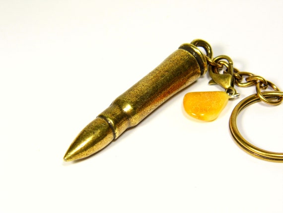 Bullet Keychain Keyring Pendant With Baltic Amber Souvenir Natural Gemstone A0139