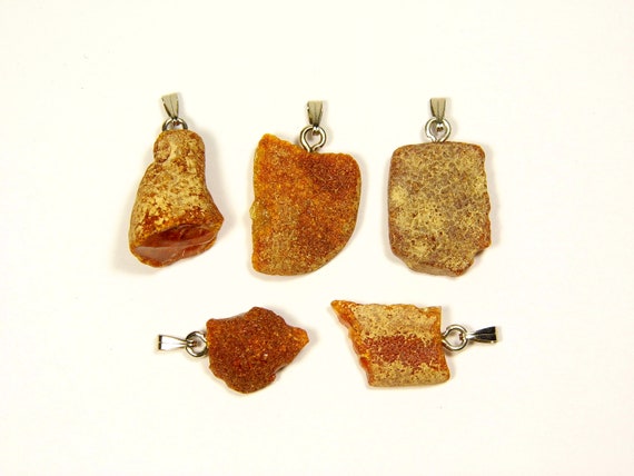 Lot of 5 Baltic Amber Pendants 6.1gr. Brown Women's Raw Natural Gemstone 4469