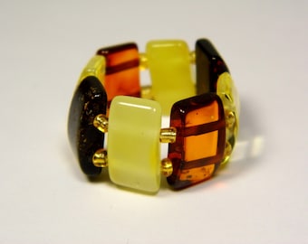 Baltic Amber Ring Size 7.5 Multicolor Yellow Brown Women's Elastic Stretch A0132