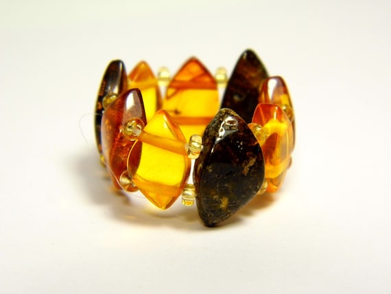 Baltic Amber Ring Size 5.5-6.5 Elastic Stretch Multicolor Stone Natural 4904