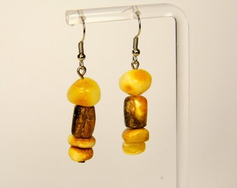 Baltic Amber Dangle Drop Earrings Multicolor Natural Stone Genuine Gemstone A0258