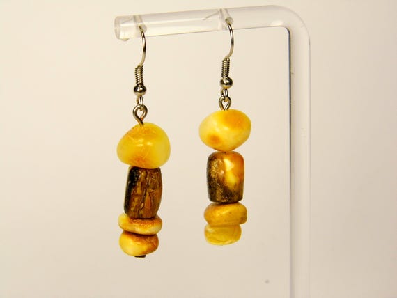 Baltic Amber Dangle Drop Earrings Multicolor Natural Stone Genuine Gemstone A0258