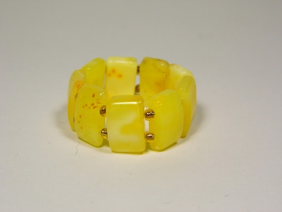Baltic Amber Ring Size 11.5 Yellow Stone Women's Elastic Stretch  Natural A0200
