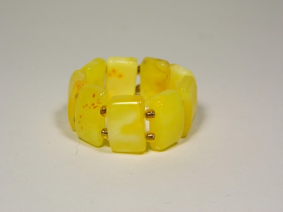 Baltic Amber Ring Size 11.5 Yellow Stone Women's Elastic Stretch  Natural 5863