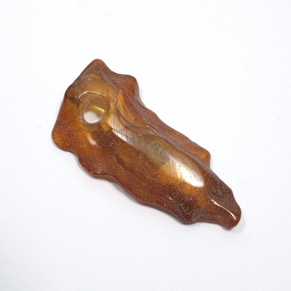 Baltic Amber Pendant Amulet With Hole Brown Cognac Natural Stone Genuine A0455