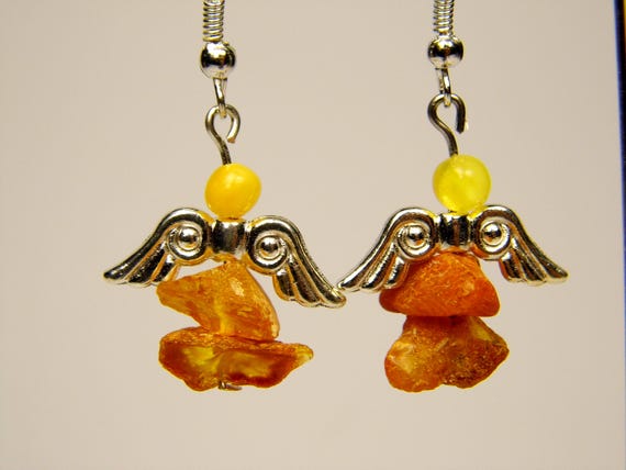 Baltic Amber Angel Dangle Drop Earrings Multicolor Natural Stone Genuine Gemstone A0281
