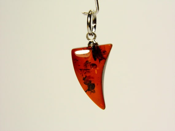 Baltic Amber Canine Fang Pendant Brown Cognac Transparent Natural Gemstone A0145