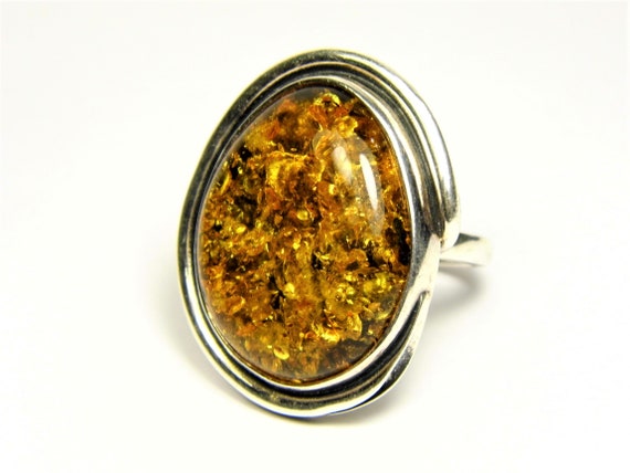 Natural Baltic Amber and Sterling Silver 925 women's ring size 8 brown 3882