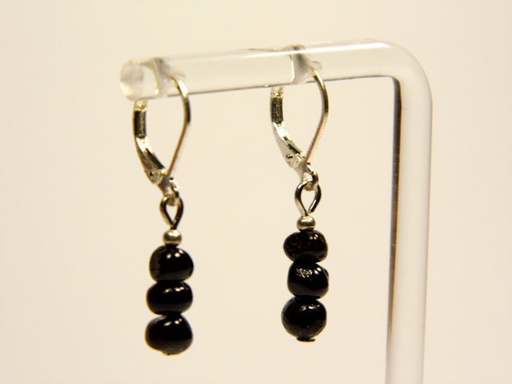 Natural Baltic Amber dangle / drop women's earrings black 4183