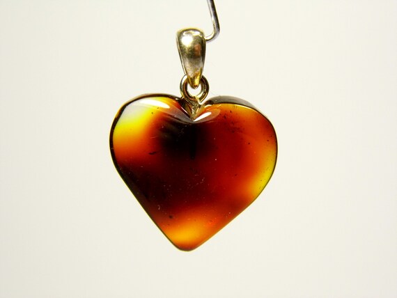 Baltic Amber Heart Pendant Charm 0.79x0.71" Cognac Transparent Brown Stone 5285