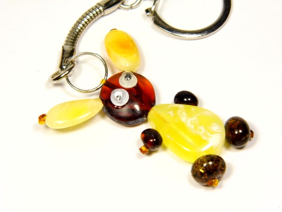 Baltic Amber Teddy Bear Keychain Keyring Pendant Multicolor Genuine Stone A0056