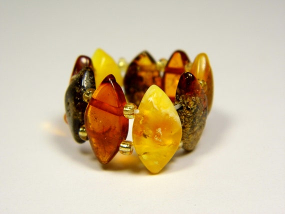 Baltic Amber Ring Size 6.5-8 Elastic Stretch Multicolor Stone Natural 4913
