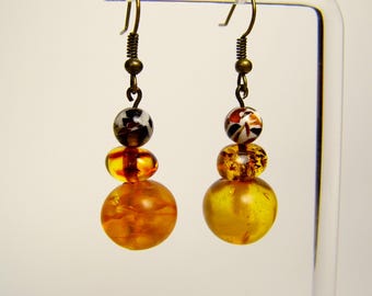 Baltic Amber Dangle Drop Earrings Multicolor Natural Stone Genuine Gemstone A0357