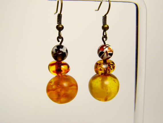 Baltic Amber Dangle Drop Earrings Multicolor Natural Stone Genuine Gemstone A0357