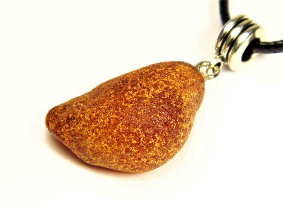 Raw unpolished Baltic Amber rough stone pendant necklace natural genuine men's women's unisex unique jewelry authentic 3563