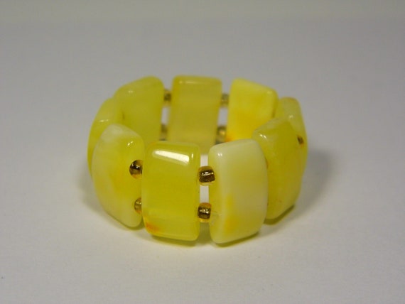 Baltic Amber Ring Size 11.5 Yellow Stone Women's Elastic Stretch  Natural A0207