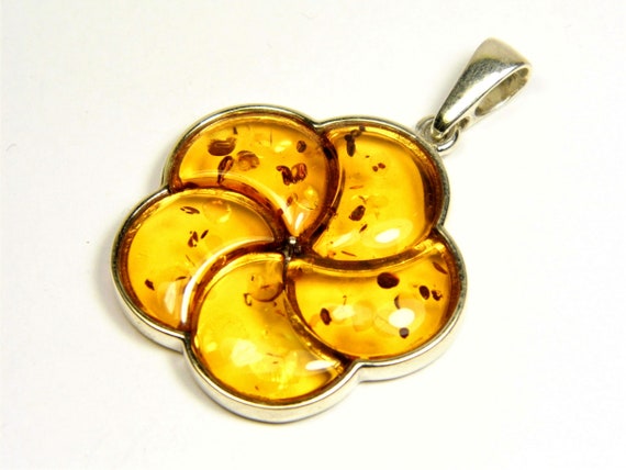 Natural Baltic Amber and Sterling Silver 925 women's pendant brown 3911