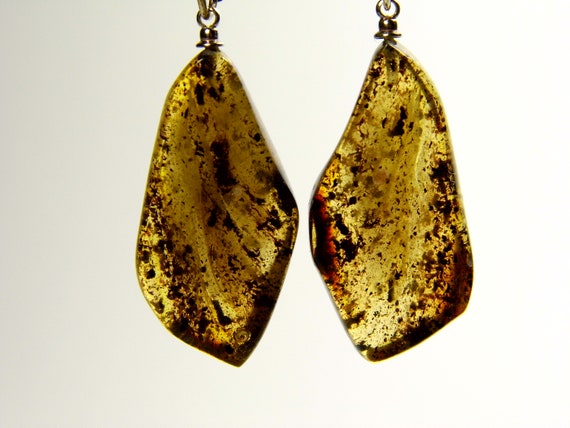 Baltic Amber Dingle Drop Earrings 6.2gr Green Transparent Natural Genuine A0072