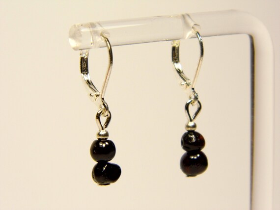 Natural Baltic Amber dangle / drop women's earrings black 4179