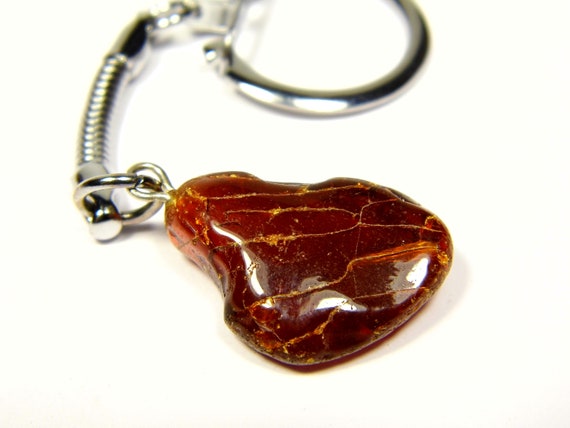 Baltic Amber Keychain Keyring Pendant Charm Souvenir Brown Stone Natural 5354