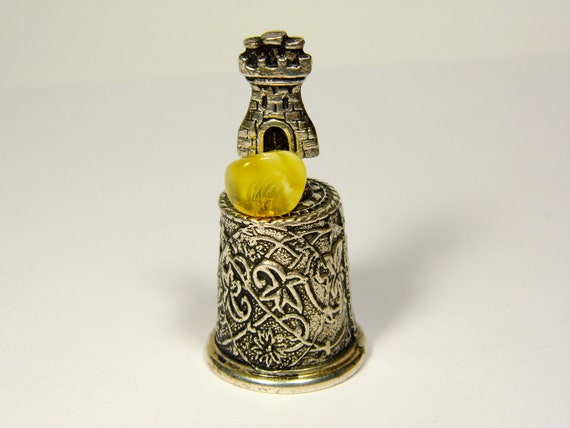 Castle Thimble With Baltic Amber Natural Stone Genuine Gemstone 5437