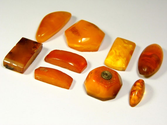 Lot of 9 Vintage Baltic Amber Stones Multicolor Natural Old Gemstone 5980