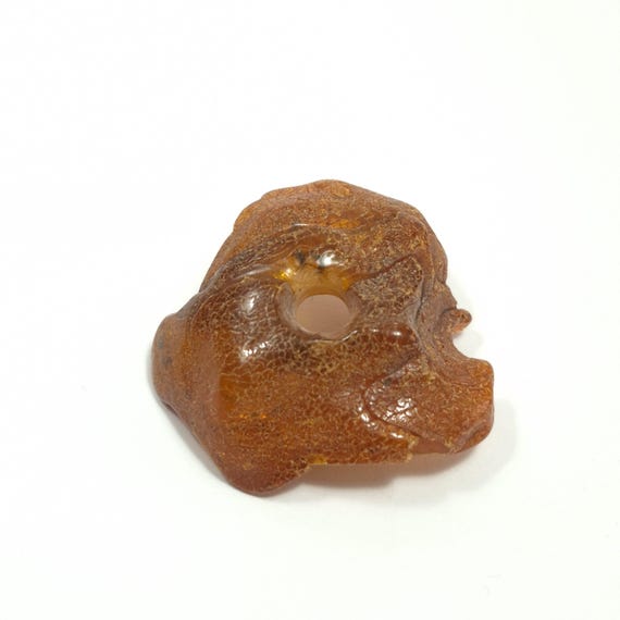 Baltic Amber Pendant Amulet With Hole Brown Cognac Natural Stone Genuine A0449