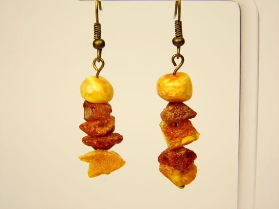 Baltic Amber Dangle Drop Earrings Multicolor Natural Stone Genuine Gemstone A0306