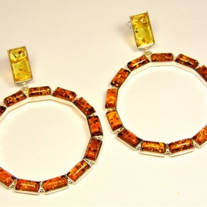 Baltic Amber and Sterling Silver 925 women dangle / drop earrings brown A0017