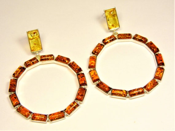 Baltic Amber and Sterling Silver 925 women dangle / drop earrings brown A0017