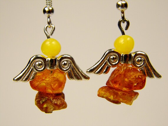 Baltic Amber Angel Dangle Drop Earrings Multicolor Natural Stone Genuine Gemstone A0279