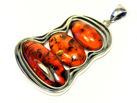 Natural Baltic Amber and Sterling Silver 925 women's pendant brown 3875