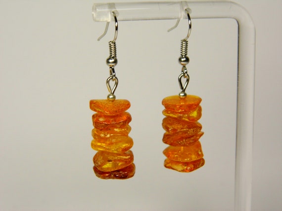 Baltic Amber Dangle Drop Earrings Brown Cognac Natural Stone Genuine 6081