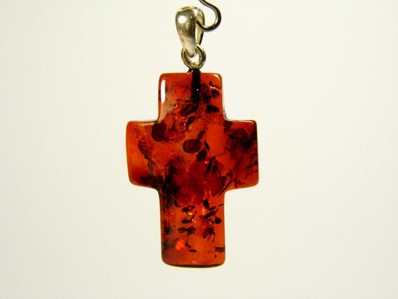 Baltic Amber Cross Pendant Brown Cognac Transparent Stone Natural Gemstone 5214