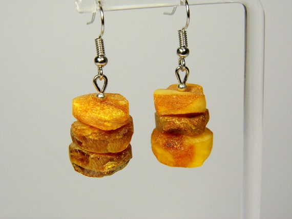 Baltic Amber Dangle Drop Earrings Unpolished Multicolor Natural Stone 6094